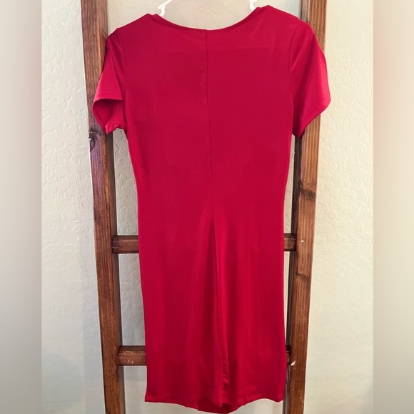 Red Rutched Dress, Fashion Nova dress, midi red dress, holiday dress - Picture 6 of 7